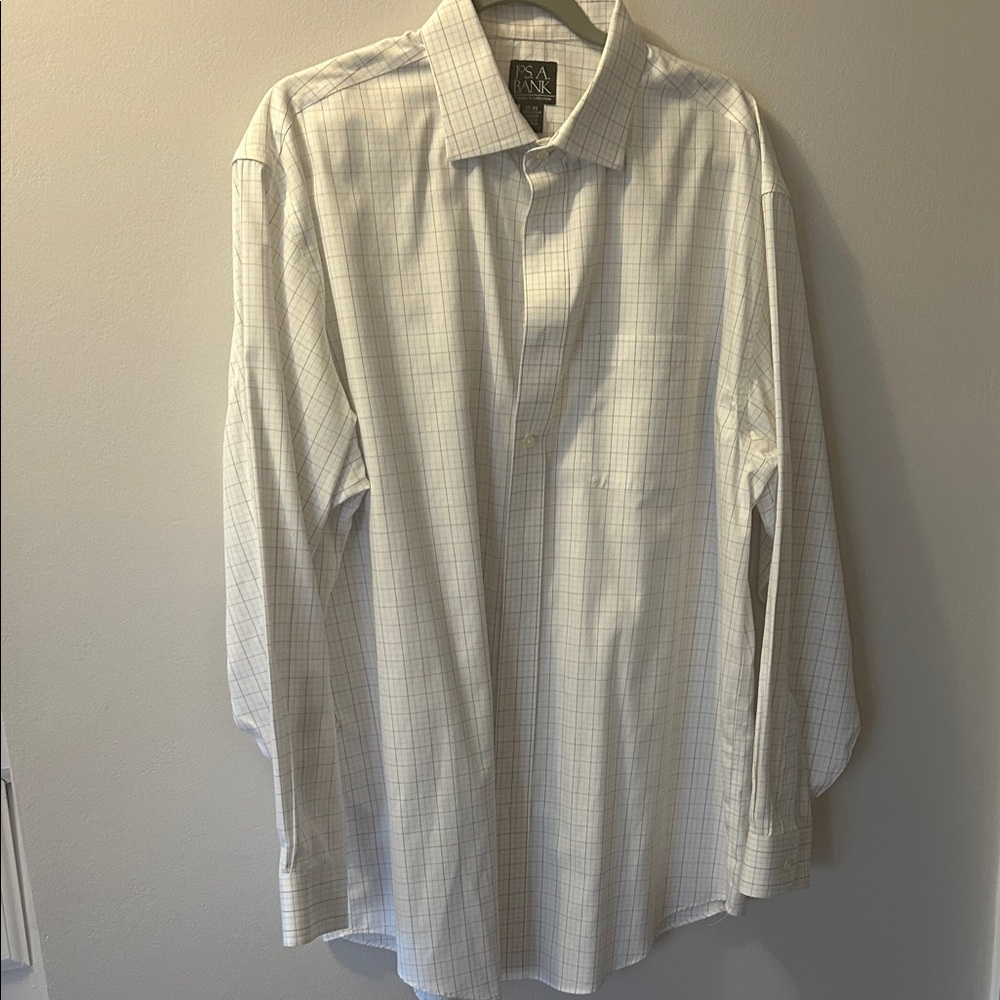 Jos. A. Bank white, brown, blue checked Plaid Dress Shirt